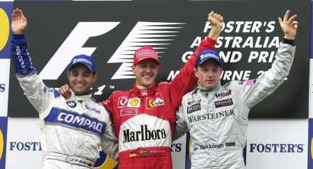 The podium. M. Schumacher, Montoya and Räikkönen.