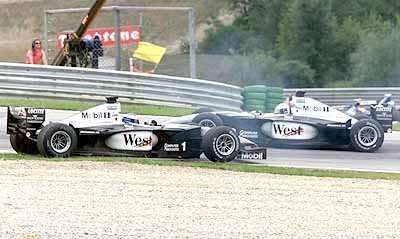 The shunt. Coulthard hits Hakkinen from the inside causing him to spin out