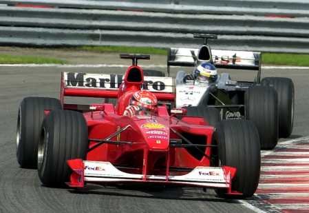 Hakkinen is on M. Schumacher's tail.