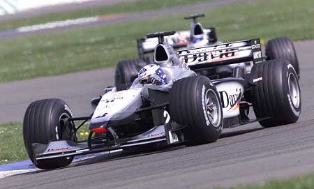 Coulthard and Hakkinen on tehir way to a McLaren one-two.