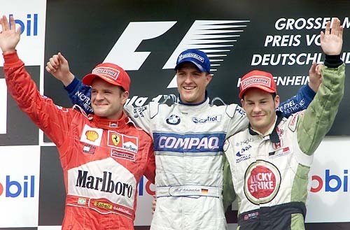 The podium of the German GP. R. Schumacher, Barrichello and Vileneuve.