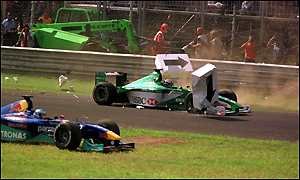 Irvine crashes out of the Italian GP.