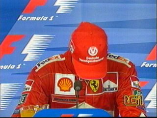 M. Schumacher breaks down during the press interview.