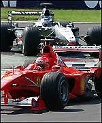 M. Schumacher leads the Italian GP.