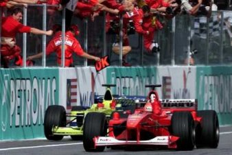 M. Schumacher crosses the finishing line of the Malaysian GP.