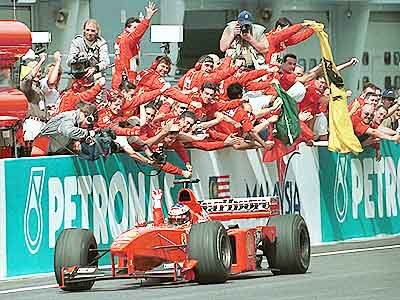 Irvine in front of an ecstatic Ferrari crowd.