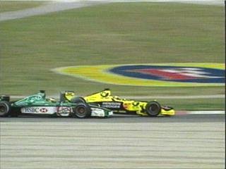 Frentzen goes over De La Rosa's car